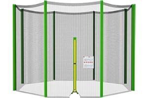 NONMON Rete di Sicurezza per Trampolino 244 305 366 397 427 cm con 6/8 Pali, Rete di Ricambio con Cerniera Fibbia, Rete di Protezione Esterno Antistrappo e Resistente ai Raggi UV