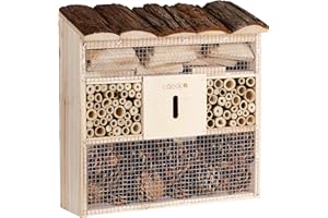DEUBA CADOCA® Insect Hotel | 30.5x31x9.5cm | Natural Wooden Bee Hotel | Bug Shelter Garden Nest Box | Wood Nesting House Butterflies Ladybirds Gardening Habitat