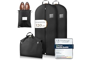 Bruce.® 2x Borsa Porta Abiti da Viaggio 120 x 60cm inkl 1x Sacchetto per Scarpe, Custodia Abiti con Cerniera Antitarme, Copriabiti da Armadio Antipolvere 120 GSM, Porta Abito da Viaggio Uomo e Donna