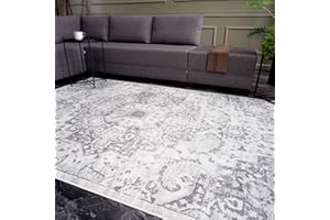 THE RUGS AREA RUG LIVING ROOM BEDROOM LARGE SMALL VINTAGE SOFT SHORT PILE BORDERED CLASSIC ORIENTAL DESIGN TRADITIONAL PERSIAN MOROCCAN BOHO CARPET- LARGE 160X230 CM, GREY MEDALLION DESIGN