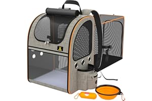 S4LTHER 'S S4LTHER'S Zaino per Cani - Zaino per Gatti Espandibile - Zaino Gatto con Abbeveratoio - Zaino Gatto Trasporto Espansibile con Tracolla - Zaino Cane Peso Massimo 8 KG - Trasportino Gatto Zaino