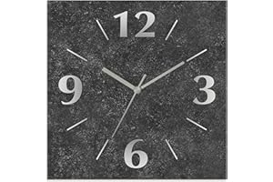 ‎ARTLAND ARTLAND Wanddeko Wanduhr ohne Tickgeräusche Alu Funkuhr 30x30 cm Quadratisch Lautlos analoge Funkuhr, 4 Ziffern 30x30 cm Granitoptik Gesteinoptik Anthrazit J4XM