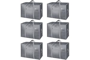 BALEINE 25 Gallon Moving Totes with Reinforced Handles, Heavy-Duty UnderBed Storage Bag for Moving Boxes, Clothes, Travel (6 Pack, Grey)