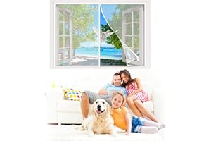 RTOTS Rideau de Fenêtre Antimoustique, 115 x 130 cm Moustiquaire Porte Magnétique, Rideau Maille de Porte Fenêtre, Pas de Perçage, pour Cuisine/Salon/Chambre【Blanc】