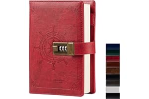 TIEFOSSI B6 - Cuaderno de piel con cerradura de combinación, diario de viaje para marineros, organizador de planificador personal, como regalo para niñas, niños y mujeres, 7.87 x 5.5 pulgadas (rojo oscuro)