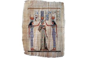 ANCIENT EGYPTIAN PAINTINGS Königin Nefertari Krönung und Segen mit Göttinnen Isis und Hathor, ägyptisches Papyrusgemälde, hergestellt in Ägypten, 33 x 43 cm