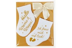 ‎GOLDPRINTZ goldprintz Schwangerschaft verkünden Großeltern - ihr werdet Uroma und Uropa Überraschung - bedruckte Babysocken mit Postkarte zum Verschenken und Verschicken - Handarbeit aus Deutschland