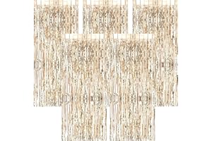 AIBAOBAO Lametta Vorhang Champagner Gold 1m x 2m, 5 Stück Glitzer- Vorhang Geburtstag, Metallic Folienvorhang für Party Hochzeit Karneval Weihnachtsfeier Silvester Deko 2026 Disco Foto Hintergrund