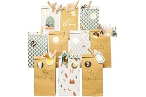 Papierdrachen DIY Ramadan Kalender zum Befüllen - für Kinder und Erwachsene - Bedruckte Kraftpapiertüten in Mint - Gold - zum Aufstellen und Dekorieren - Eid Mubarak - wiederverwendbar - Set 5