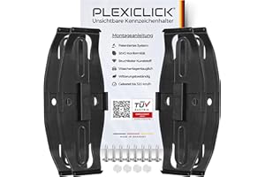 PLEXICLICK® Kennzeichenhalter 4X - TÜV Zertifiziert - Kennzeichenhalter Rahmenlos Schwarz - Nummernschildhalterung Auto - Kennzeichenhalterung - Nummernschildhalter - Kfz Kennzeichen Halterung
