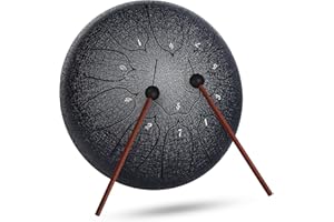 INMAKER Tongue Drum，Tambour à Main 11 Tons 10 Pouces Instrument à Percussion en Acier Avec Livre de Musique pour Éducation Musicale, Yoga, Méditation.