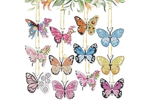 Alluring Llaveros de Pintura Diamantes Mariposa, 12 Piezas Kit Completo de Pinturas de Diamantes Colgante 5D DIY Kits de Punto de Cruz de Pintura Diamante Llavero de Mosaico