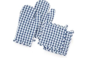 ‎FILU FILU Ofenhandschuhe + Topflappen (2+2 Set) (Blau/Weiß)