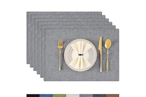 ‎HOMAXY Homaxy Tischsets Abwaschbar 6er Set, Platzsets Abwischbar Leinen Hitzebeständig Platzdeckchen rutschfest Doppelseitigen Tischuntersetzer Tischsets Stoff, Dunkelgrau