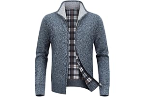 KUDORO Cardigan Gilet Homme Pull Homme Veste en Maille Chandail Homme Zippé Chaud Slim Fit Épais avec Col Montant Tricot Décontractée Polaire Men Sweater Mode Vest