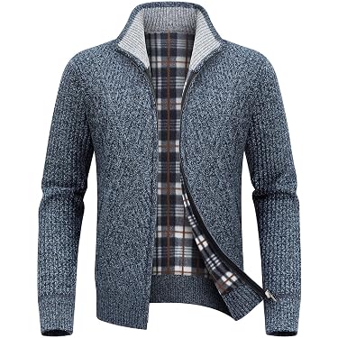 Gilet Homme à Manches Longues - Coupe Cintrée, Col Montant, épais Pour L'hiver - Cardigan Uni Multicolore