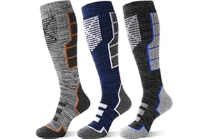 MOSEY KOSY 3 Pairs Unisex Merino Wool Ski Thermal Warm Thick Knee High Long Athletic Walking Socks