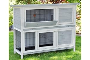 nanook clapier Lapin Bommel - 2 Niveaux - avec râtelier - 122 x 103 x 50 cm (LxHxP) Couleur Blanc Gris