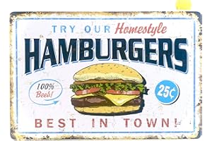DiiliHiiri Plaque en métal décorative vintage A4 style rétro (Hamburgers)