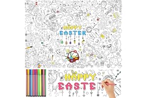 COLOFALLA Peinture de Coloriage en Papier Pâques avec 12 PCS Stylos Graffiti Peinture Lapin Oeuf Animaux Vierge pour Coloriage Enfant Bricolage Cadeau Pâques Anniversaire 120x84cm