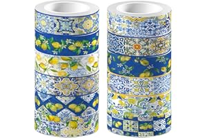 MTBRICEY 12 Ensemble de Ruban Adhésif au Citron Bandes de Masquage Décoratives Hawaiian Aloha Décoratif Adhésif Autocollant pour l'été Luau à Thème Tropical Fête Vacances DIY Scrapbooking Cadeau Décoration