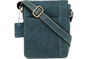 J. Wilson London 100% Pure Genuine Real Vintage Hunter Leather Handmade Mens Leather Flapover Everyday Cross Body Shoulder Work Messenger Bag