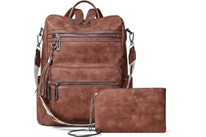 Shrrie Zaino Donna con Portafoglio, Borse a Zainetto Elegante Zaino PU Pelle Impermeabile Donna Antifurto, Convertibile Borsa a Tracolla per Viaggio Lavoro Scuola Università Shopping