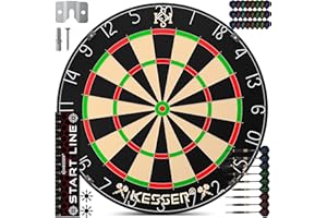 KESSER® Jeu de fléchettes pour pointes en acier, avec cible en liège, 9 fléchettes à pointe métallique, 21 ailettes Pro et accessoires, matériel de montage inclus