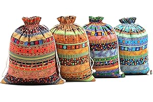 SumDirect, 20 Sacchetti per Monete Gioielli in Cotone Egiziano, Stile Etnico Lino Iuta Sacchetti Regalo, Coulisse Cotone Riutilizzabile Sacchett, Sacchetti per Confetti(20x25cm)