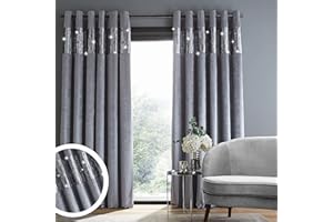 Catherine Lansfield Tende in velluto riccio glamour con paillettes e occhielli, 117 x 183 cm, colore grigio, DS/55287/W/E4672/GY