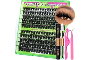 Cluster Lashes Glue Bond and Seal Thick Eyelash Extension Kit Individual Eyelashes 80D+100D DIY Lash Extensions Kit with D Curl Russian Eyelash Extensions Lash Glue Lash Tweezers by Goddvenus