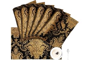 TOPLUXE Placemats 30x45cm, Luxury Table Mats for Dining Room/Restaurant/Banquet/Festival Decoration (Set of 6, Black)