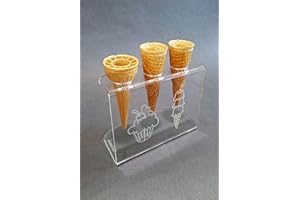 Astroplastic Espositore portaconi Gelato da banco in plexiglass 3 Fori (Senza Incisione Personalizzata (Solo Disegni Base))