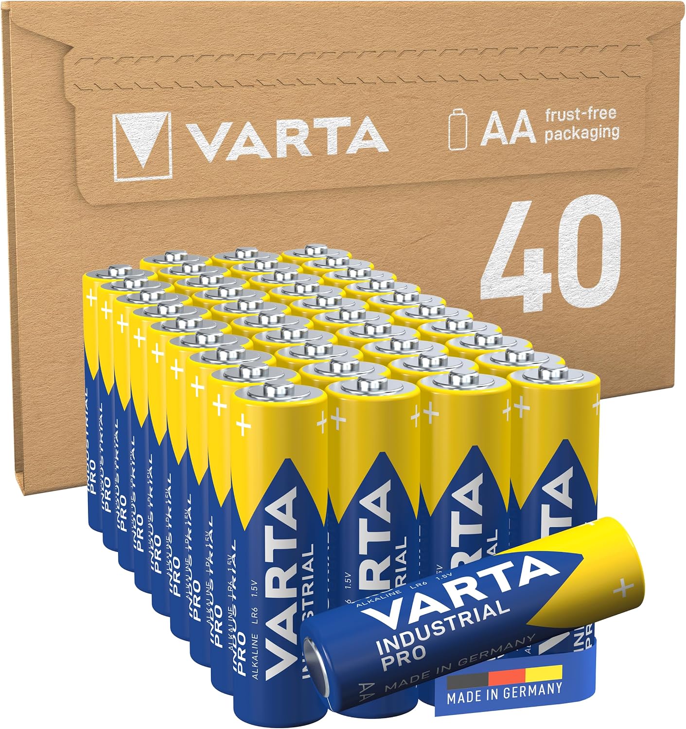 VARTA Piles AA, Lot de 40Vorratspack, Industrial Pro, alcalines, 1,5 V | Mignon-Piles LR6, Made in Germany, conservation jusqu'à 10 ans, pour l'industrie, atelier, appareils de mesure