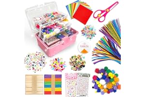 obqo 2500+ Pcs Art & Craft Box for Toddlers, Craft Supplies Included - Pipe Cleaners, Pom Poms, Eyes, Folding Storage Box - All in One for Kids, Pink