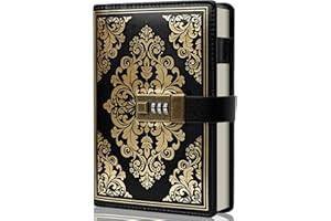 CAGIE Lock Journal für Frauen, Vintage, nachfüllbar, Tagebuch mit Schloss, 224 Seiten, Leder, gesperrtes Tagebuch für persönliche Geheimnisse, Schreiben (Schwarz)