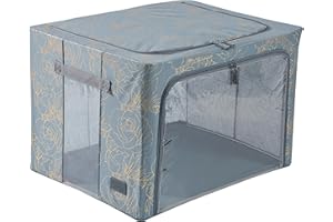 Periea ‘Beau’ Folding Collapsible Stackable Fabric Home Storage Boxes with Steel Frames (Metallic Floral, Large)