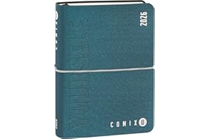 COMIX U YOURSELF - Agenda Giornaliera Mini 2025-2026, Diario 16 Mesi, con Copertina Morbida Termovirante, Elastico e 448 Pagine, ideale per la scuola e l'università 11x15.3 cm, Blu