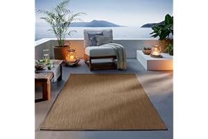 TacaHome Outdoor Teppich I UV-Stabil Für Drinnen und Draußen I Terrasse Balkon Garten Wohnzimmer Badezimmer Küche Flur Läufer | 140 x 200 cm Braun