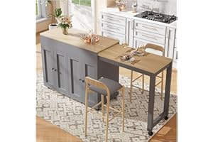 Wyibwy Mesa de bar extensible (118 – 180 × 50 × 94 cm), isla de cocina extensible con espacio de almacenamiento, con seis estantes, mesa de bar para comedor, divisor de espacios, color gris