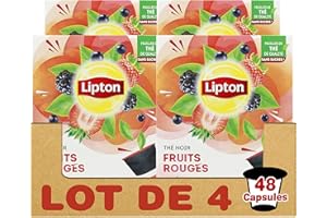 Lipton Thé Noir Fruits Rouges, Capsules Compatibles Nescafé Dolce Gusto Label Rainforest Alliance 48 Capsules (Lot de 4x12 Capsules)