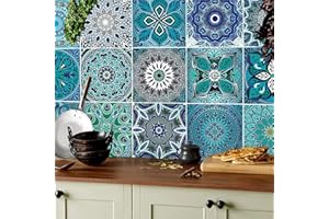 ANHUIB 18Pcs Moroccan Tile Stickers for Kitchen,Mandala Tile Sticker for Bathroom,Self Adhesive Wall Tile Stickers,Waterproof Mosaic Tile Decal,Vintage Stair Sticker for Living Room Home Decor 15x15cm