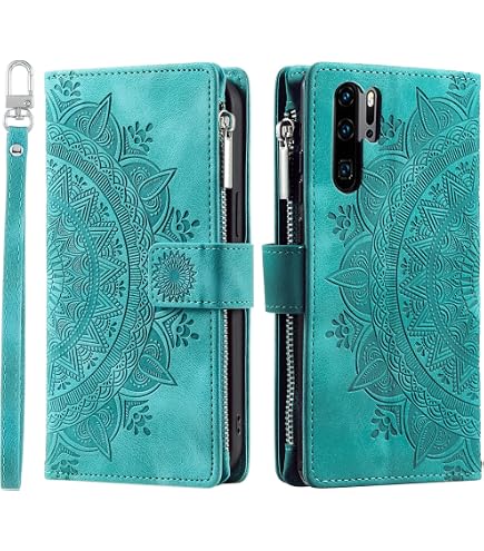 Handyhülle Für Huawei P30 Pro – Lederoptik Mit 11 Kartenfächern, Ständerfunktion & Inkl. Schutzfolie & Kette