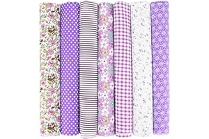 EXGOING 7pcs Fat Quarters Fabric Bundles - 20"x20" Precut Easter & Spring Quilting Cotton for Sewing, Patchwork, DIY Crafts & Home Décor - Soft, Durable & Multi-Colour Material (Purple)