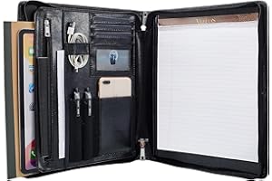 YLYYHH Dokumentenmappe A4 Leder, Vegane Ledermappe Konferenzmappe a4, Schreibmappe a4 Leder, Aktenmappe mit Reißverschluss für Lebenslauf/Interview (Schwarz, Standard)