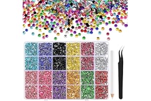 NACHLYNN 36000 Stück Strasssteinen aus Kunstharz 2-6mm Mehrfarbig Flache Runde Jelly Strasssteine Geeignet für Nailart Gesichtsbemalung Kostüme und Andere DIY-Kreationen (Mit Pinzette)