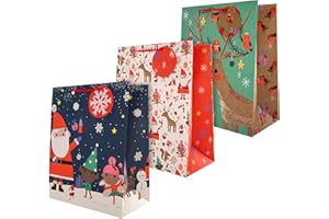 Hallmark Gift Bags, Pack of 3 Large Gift Bags, 3 Festive Santa & Reindeer Designs, Christmas
