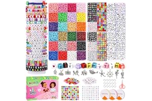 BLINGFUN 5500pcs kit per fare braccialetti，Perline colorate da 4 mm e accessori come perline alfabetiche, emoji, numeriche e altro ancora，Per braccialetti dell'amicizia, collane (4mm)
