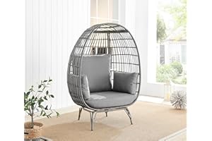 Furniturebox UK Grey Rattan Garden Egg Chair in PE Resin Rattan for Outdoors and 15cm Luxuriously Thick Cushions - Perfect Cosy Seat for One