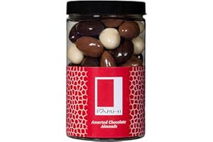 Rita Farhi Milk, Dark and White Chocolate Covered Almonds in a Gift Jar - Chocolate Coated Nuts - Chocolate Gift - 315 g - New Palm Oil Free Recipe